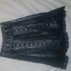 Black lace pleated skirt with silver lining